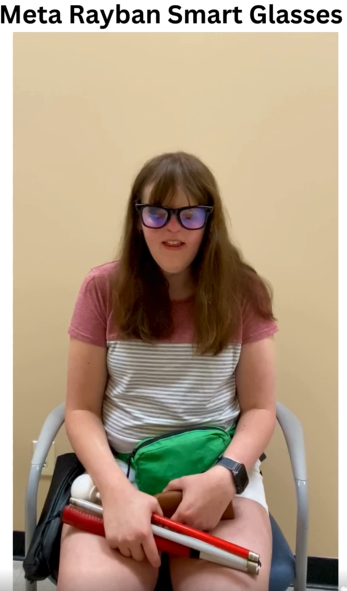 Cassidy Hooper, Lions Services employee, wearing META Ray-Ban smart glasses provided through the ROAR Fund