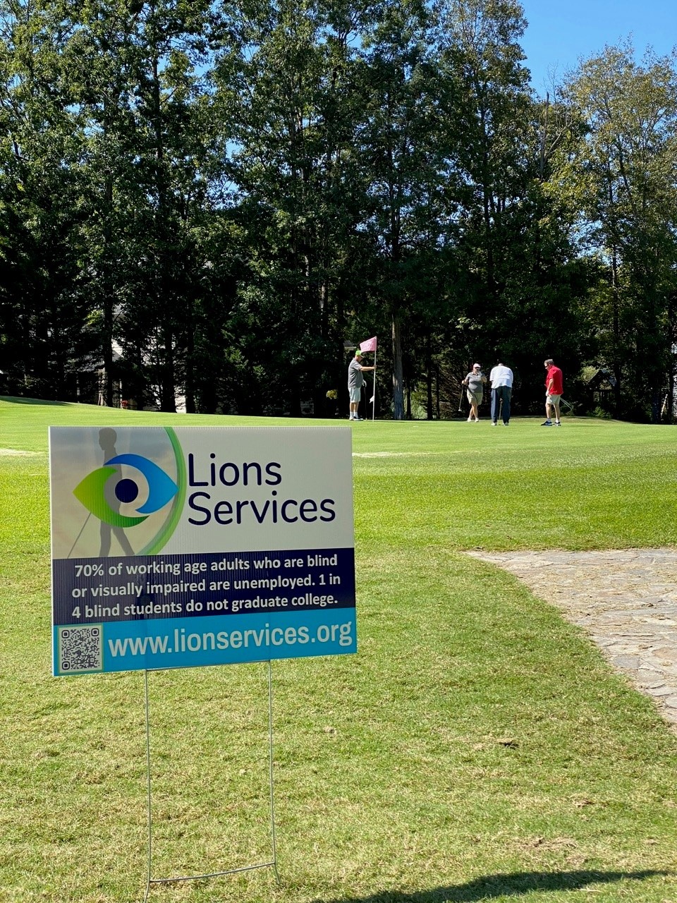 This Image Showcases A Lions Services Sign Talking about the Blind Community Workforce. 1 in 4 Blind Students Do Not Graduate College.